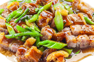 Crispy Pork fried with Kale Thai delicious food