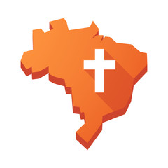 Illustration of an isolated Brazil map with a christian cross