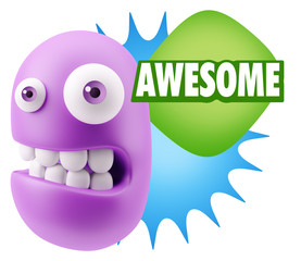 3d Rendering Smile Character Emoticon Expression saying Awesome