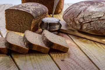 Bread rye  on a wooden table