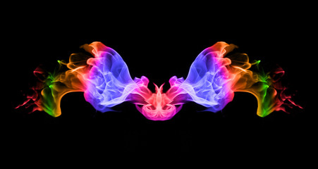 abstract colorful flame wing on black background