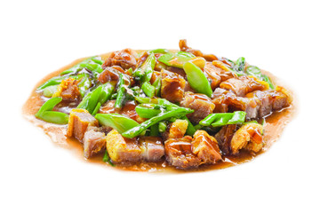 Crispy Pork fried with Kale Thai delicious food