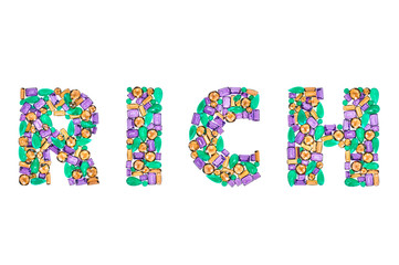 Word RICH gemstone placer. Luxury decoration