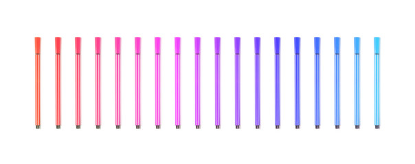 Closeup colorful pens isolated on white background