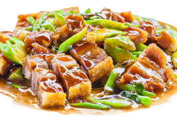 Crispy Pork fried with Kale Thai delicious food