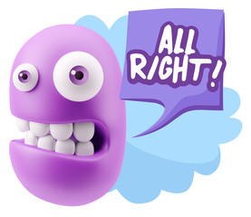 3d Rendering Smile Character Emoticon Expression saying All Righ