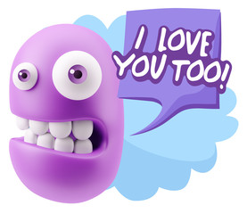 3d Illustration Laughing Character Emoji Expression saying I Lov