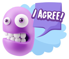 3d Illustration Laughing Character Emoji Expression saying I Agr