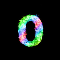 colorful of number zero made from flame on black background