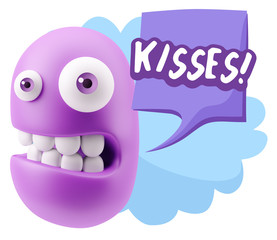 3d Rendering Smile Character Emoticon Expression saying Kisses w