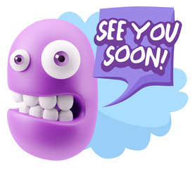 3d Rendering Smile Character Emoticon Expression saying See You