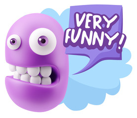 3d Rendering Smile Character Emoticon Expression saying Very Fun