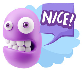 3d Rendering Smile Character Emoticon Expression saying Nice wit