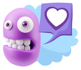 3d Rendering Smile Character Emoticon Expressing Love with a Hea