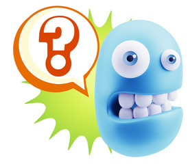 3d Illustration Laughing Character Emoji Expression saying ? wit