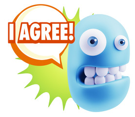 3d Illustration Laughing Character Emoji Expression saying I Agr