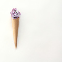simple bouquet lilac flowers, flat lay, top view