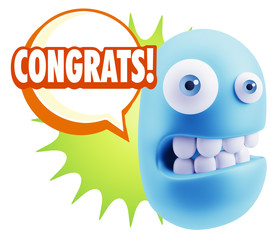 3d Rendering Smile Character Emoticon Expression saying Congrats