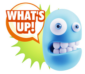 3d Rendering Smile Character Emoticon Expression saying What'S U