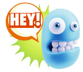 3d Illustration Laughing Character Emoji Expression saying Hey w