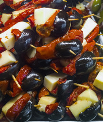 Olive salad at typical spanish food market