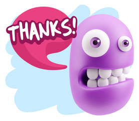 3d Rendering Smile Character Emoticon Expression saying Thanks w
