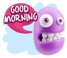 3d Rendering Smile Character Emoticon Expression saying Good Mor
