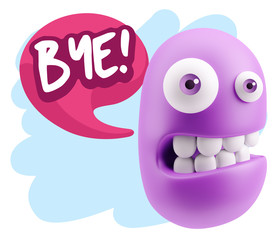 3d Illustration Laughing Character Emoji Expression saying Bye w