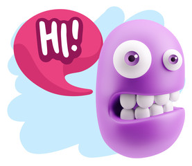 3d Illustration Laughing Character Emoji Expression saying Hi wi