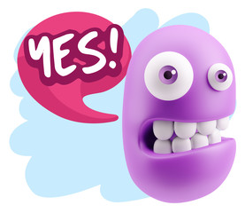 3d Rendering Smile Character Emoticon Expression saying Yes with