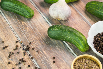 Farm organic cucumbers and ingredients for for picles.