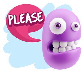 3d Illustration Laughing Character Emoji Expression saying Pleas