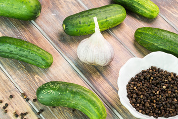 Farm organic cucumbers and ingredients for for picles.