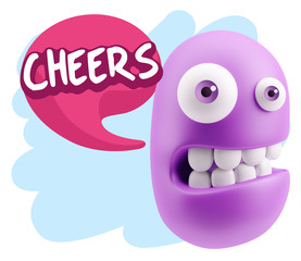 3d Rendering Smile Character Emoticon Expression saying Cheers w