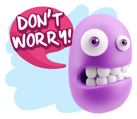 3d Rendering Smile Character Emoticon Expression saying Dont Wor