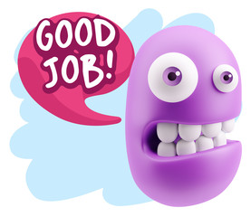 3d Rendering Smile Character Emoticon Expression saying Good Job