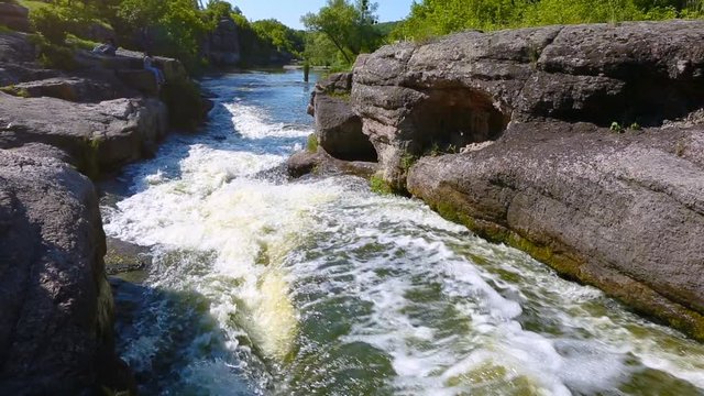 Buki Canyon Waterfall, Ukrainian Falls, Beautiful Fall. Beautiful nature of Ukraine, Buksky waterfall, buky canyon. Active leisure Places in Ukraine.