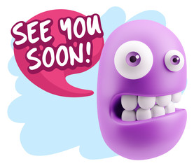 3d Rendering Smile Character Emoticon Expression saying See You