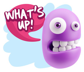 3d Rendering Smile Character Emoticon Expression saying What'S U