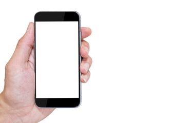 Isolated hand holding smartphone