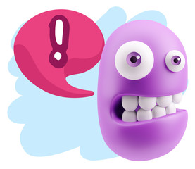 3d Rendering Smile Character Emoticon Expression saying ! with C