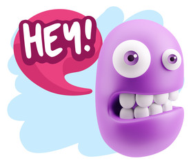 3d Illustration Laughing Character Emoji Expression saying Hey w