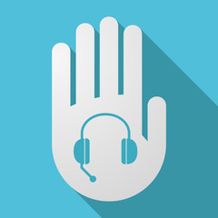 Long shadow hand with  a hands free phone device