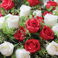 Closeup of artificial rose flowers