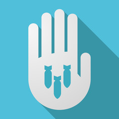 Long shadow hand with three bombs falling