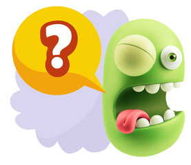 3d Illustration Laughing Character Emoji Expression saying ? wit