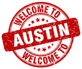 welcome to Austin red round vintage stamp