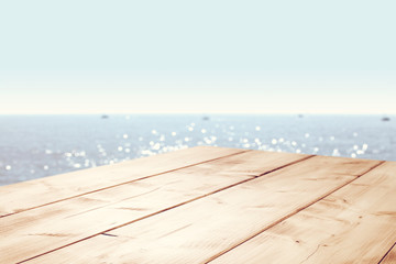 wooden desk and sea 