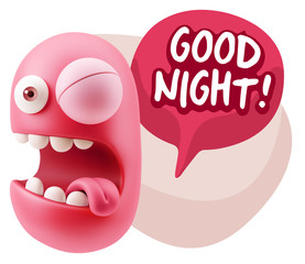 3d Rendering Smile Character Emoticon Expression saying Good Nig