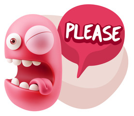 3d Illustration Laughing Character Emoji Expression saying Pleas
